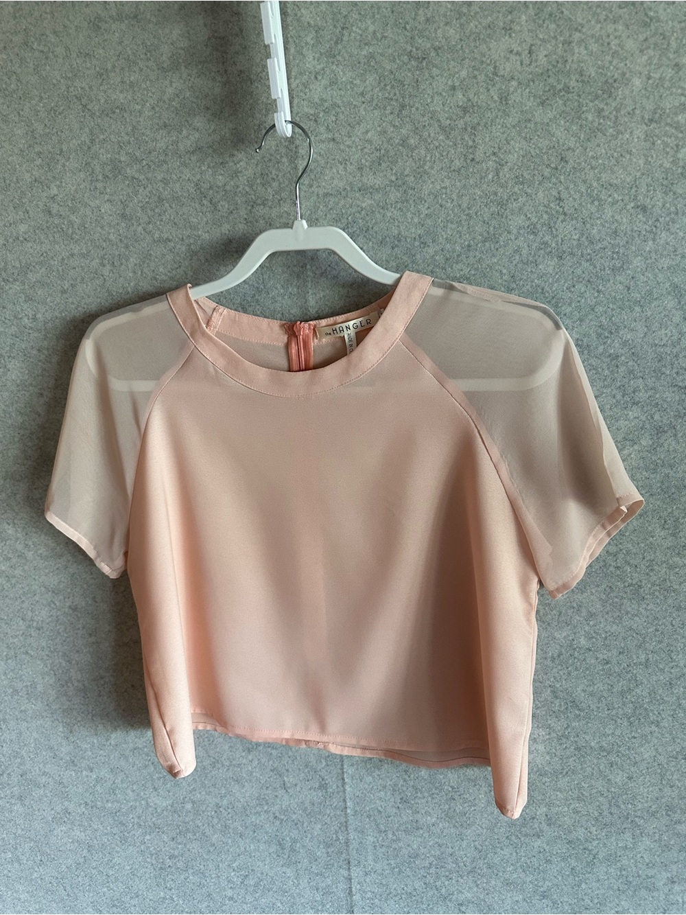 The Hanger Light Peach/Pink Sheer Short Sleeve Crop Top